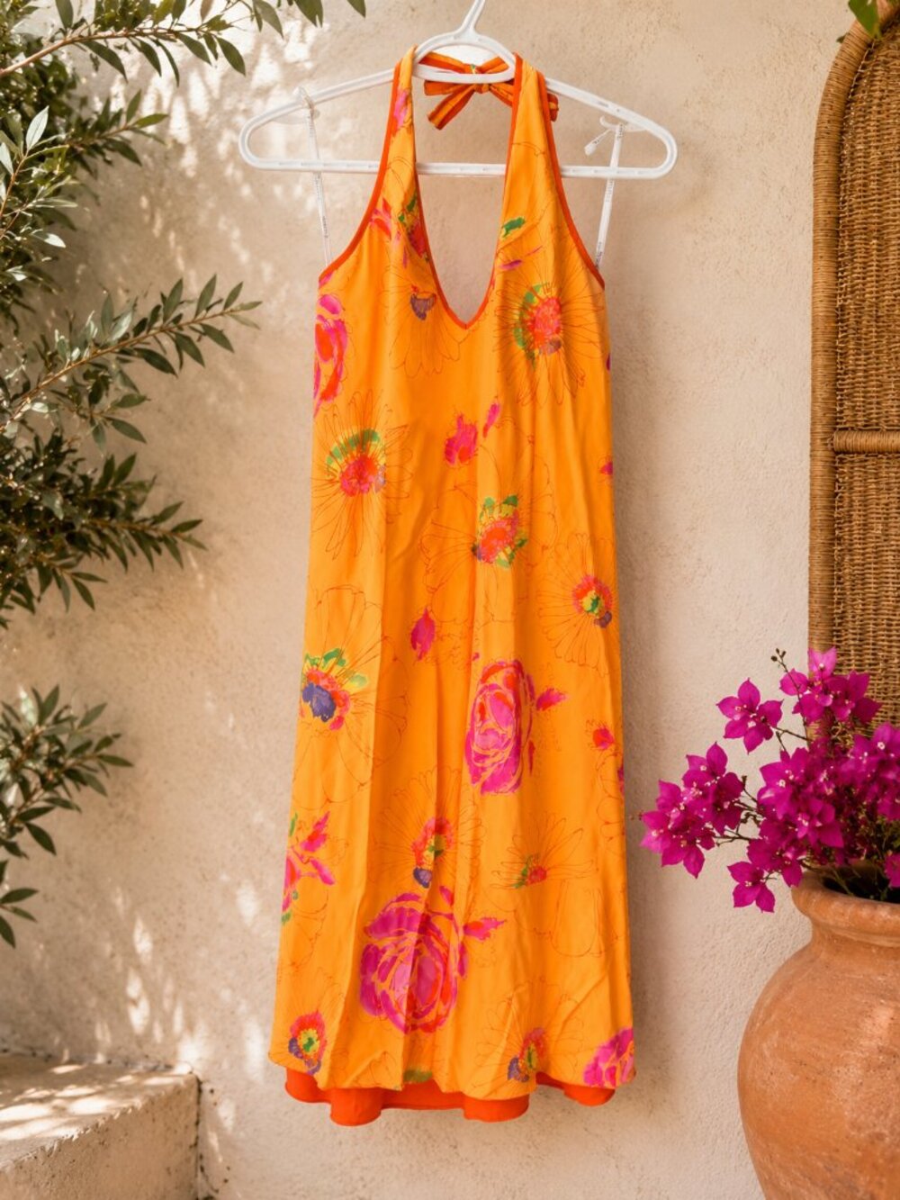 Tristan & Iseut Floral Halter Midi Dress – Y2K Tropical Boho Dress Size 8